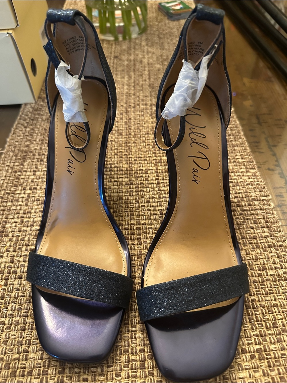 Wild Pair Navy Blue Glitter Ankle-Strap Heels